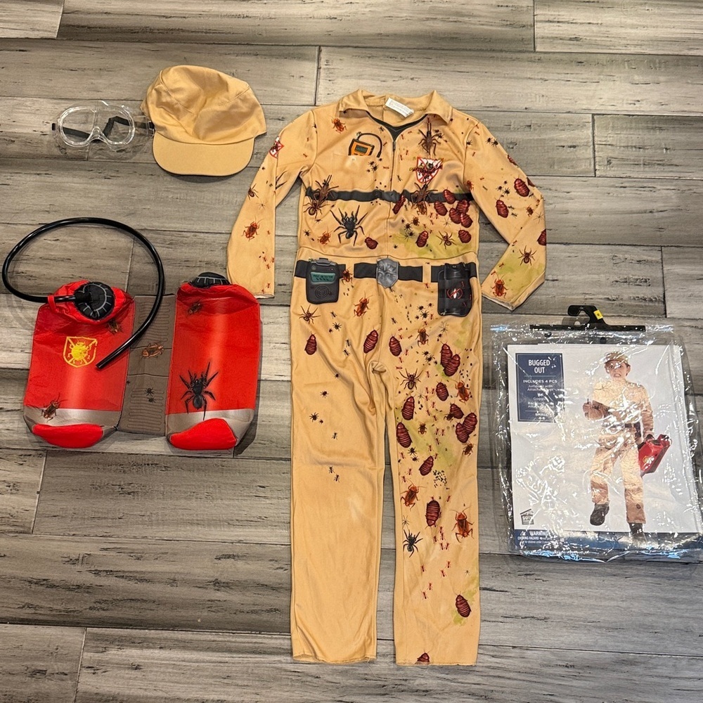 Kids Beige Bug Exterminator Costume with Backpack Accessories